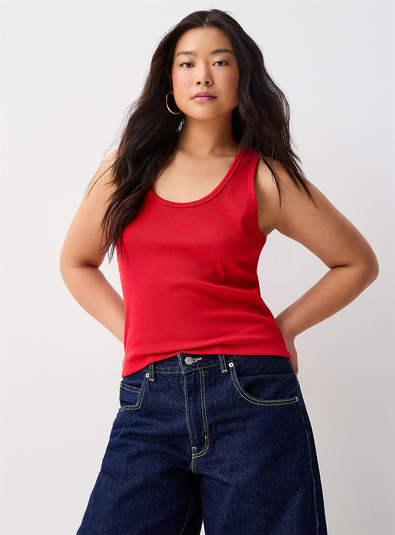 Twik Off White Ribbed scoop-neck cami for women