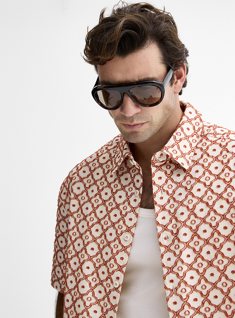 Le 31: La chemise jacquard relief fleurs na&iuml;ves <b>Coupe carr&eacute;e</b> Rouge &agrave; motifs pour homme