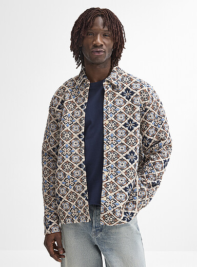 Le 31: La surchemise jacquard mosa&iuml;que Bleu &agrave; motifs pour homme