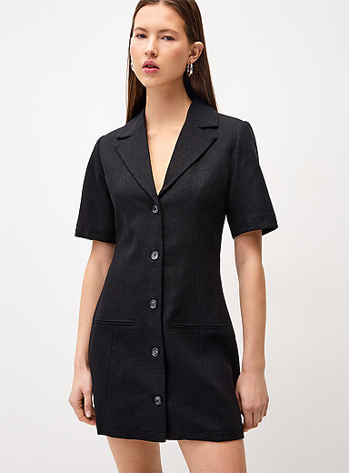 Twik: La minirobe veston &eacute;paulettes Noir pour femme