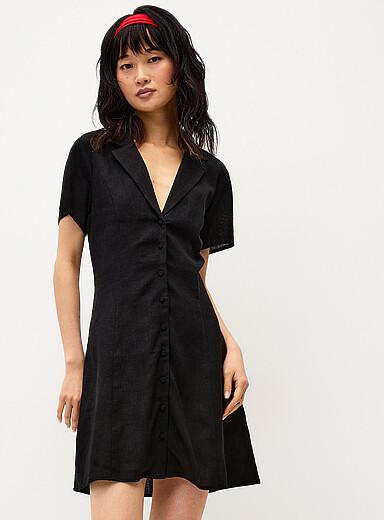 La robe chemise col crant&eacute; lin m&eacute;lang&eacute;