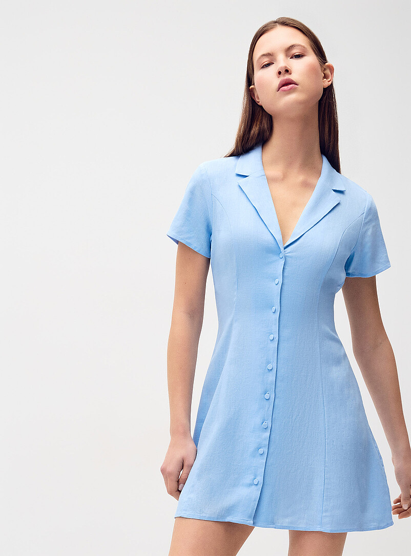 Twik: La robe chemise col crant&eacute; lin m&eacute;lang&eacute; Rose pour femme