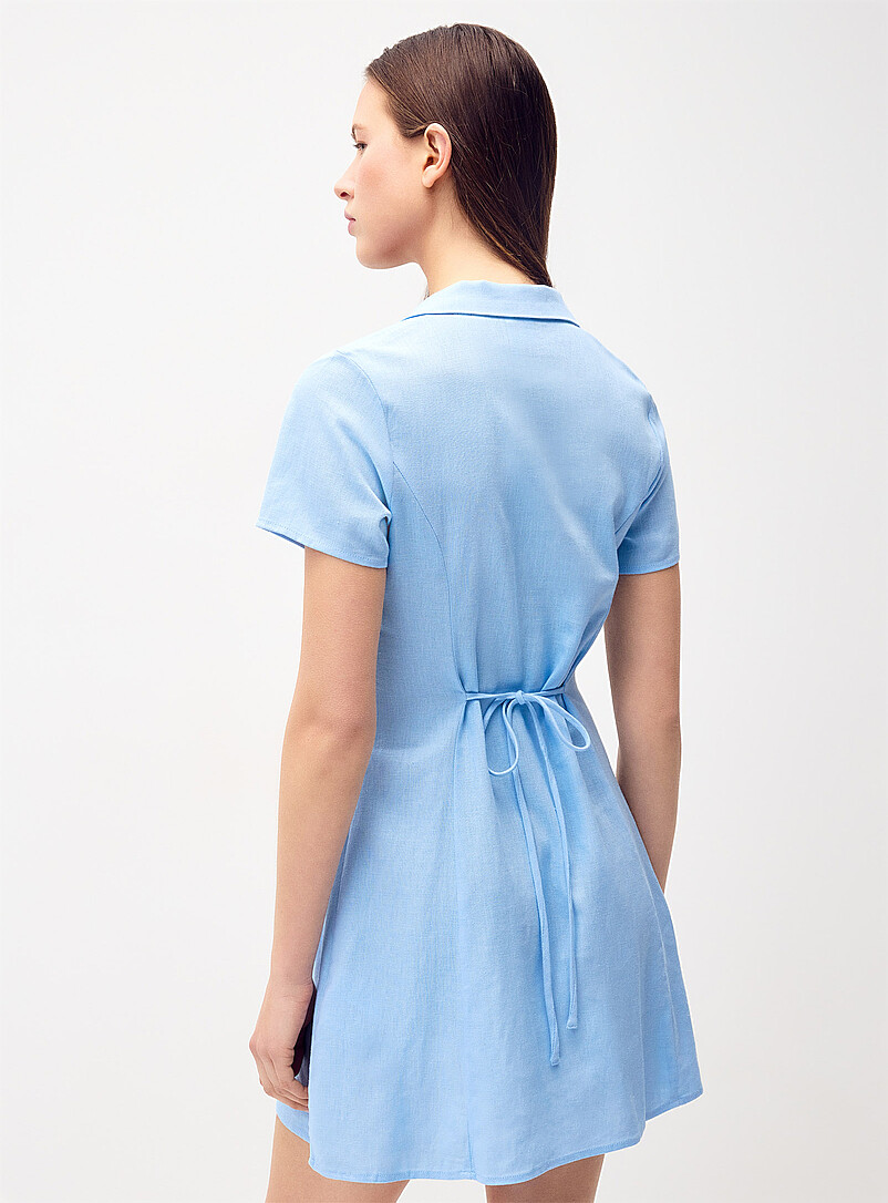 Twik: La robe chemise col crant&eacute; lin m&eacute;lang&eacute; Rose pour femme