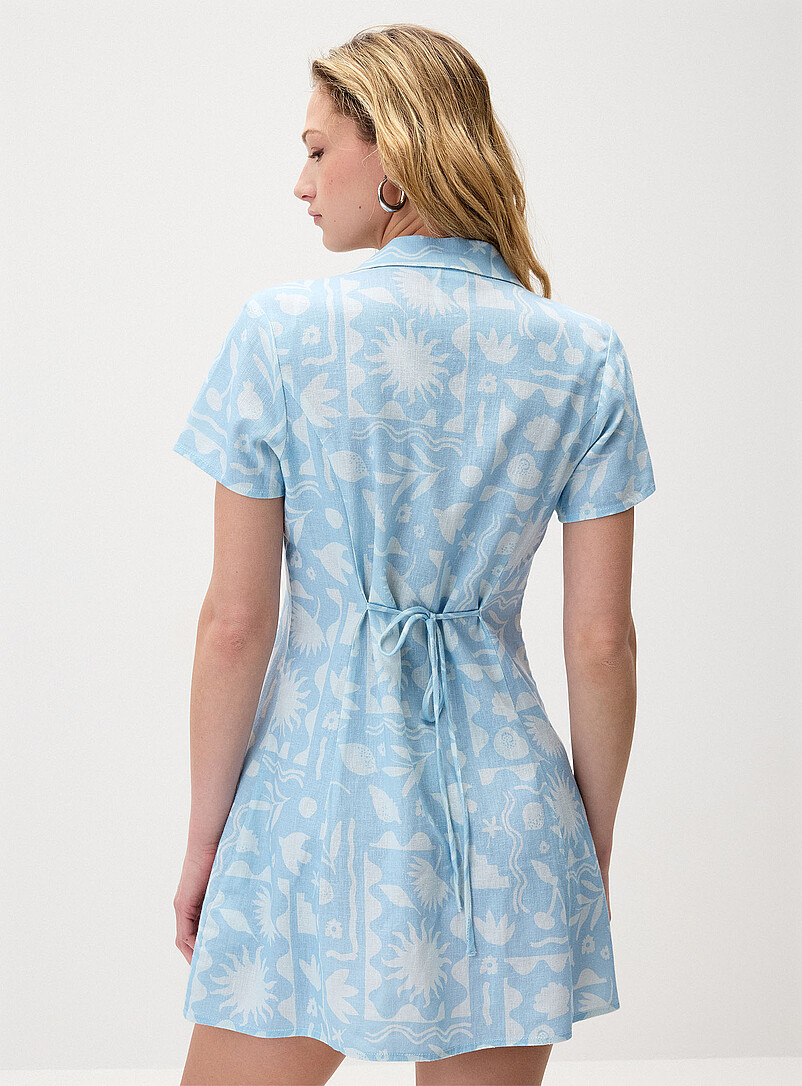 Twik: La robe chemise col crant&eacute; lin m&eacute;lang&eacute; Rose pour femme