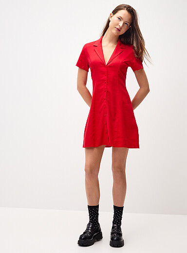 La robe chemise col crant&eacute; lin m&eacute;lang&eacute;
