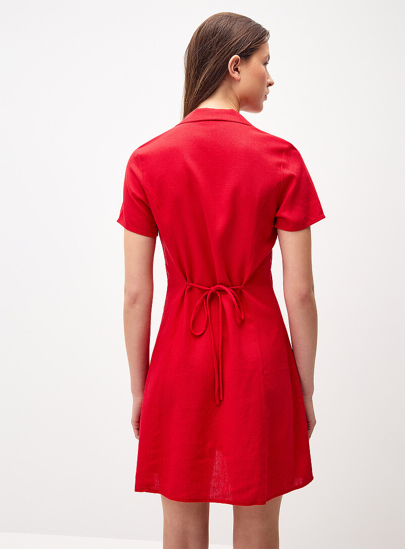 Twik: La robe chemise col crant&eacute; lin m&eacute;lang&eacute; Rose pour femme