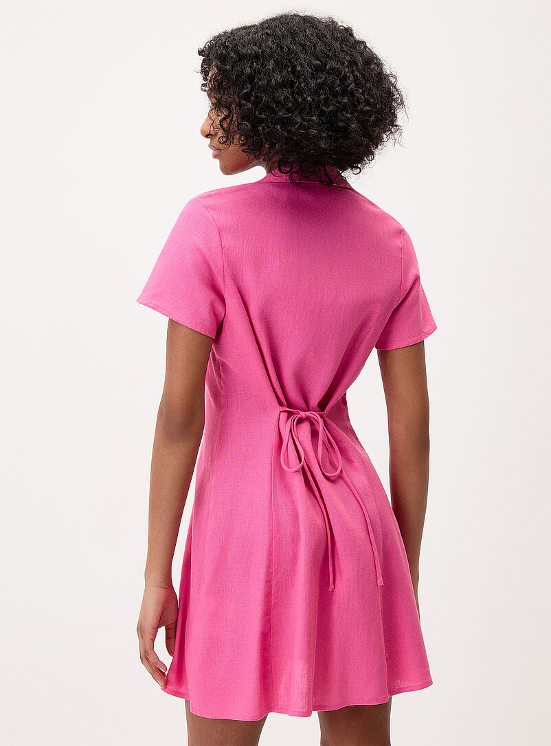 Twik: La robe chemise col crant&eacute; lin m&eacute;lang&eacute; Rose pour femme