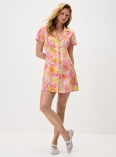 Linen-blend notched collar shirtdress