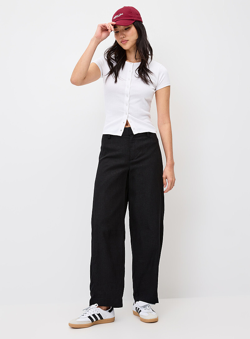 Twik Taupe Linen-blend barrel-leg dress pant for women