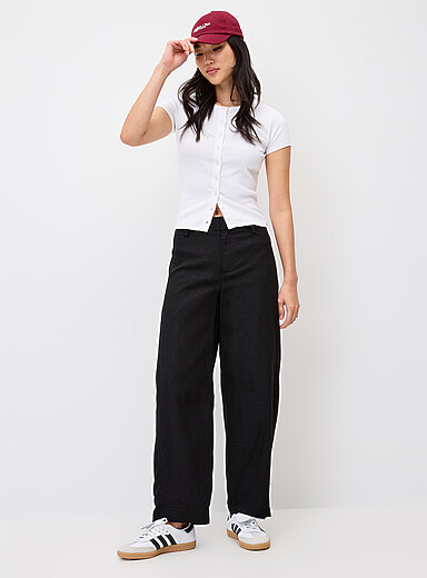 Linen-blend barrel-leg dress pant