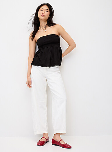 Linen-blend barrel-leg dress pant