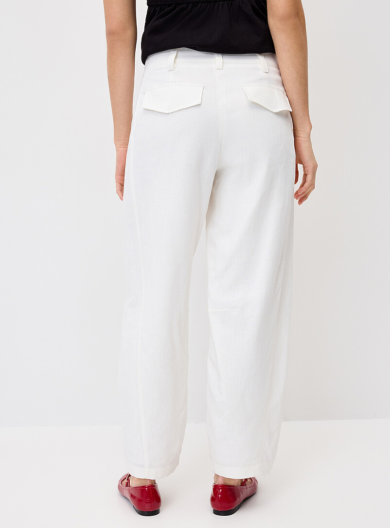 Twik Taupe Linen-blend barrel-leg dress pant for women