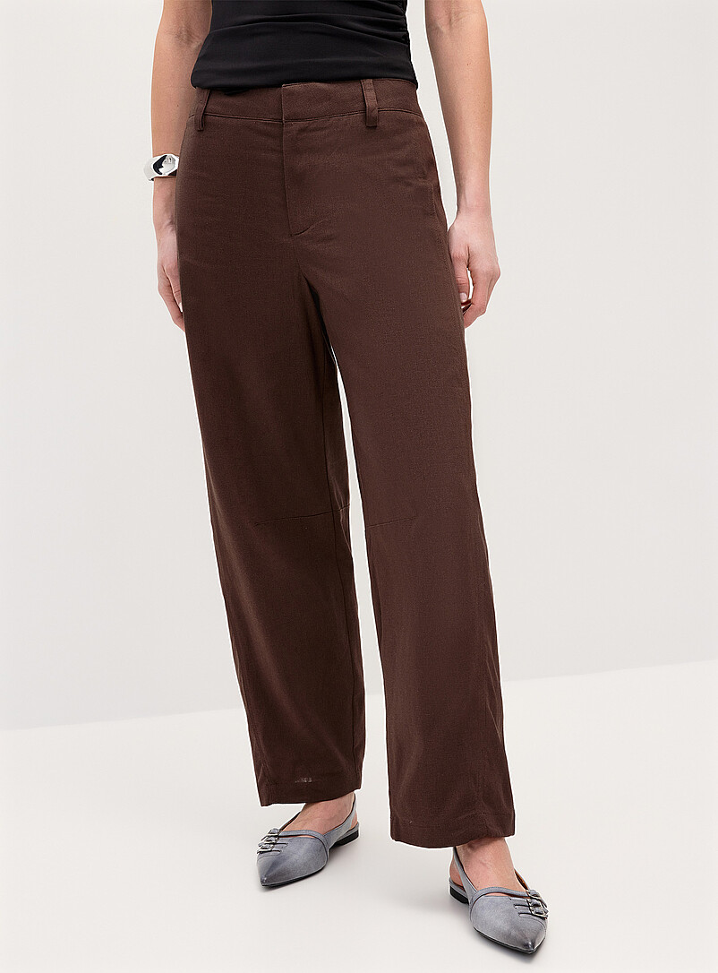 Twik Taupe Linen-blend barrel-leg dress pant for women