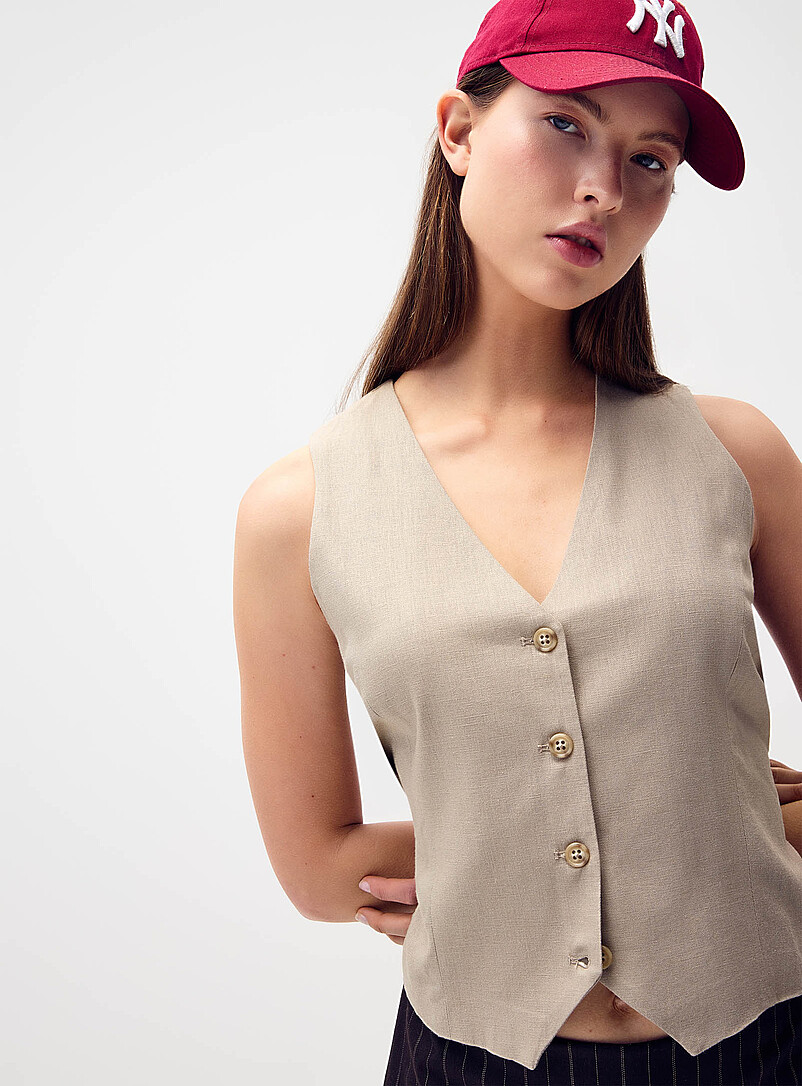 Twik White Supple viscose-linen blend vest for women