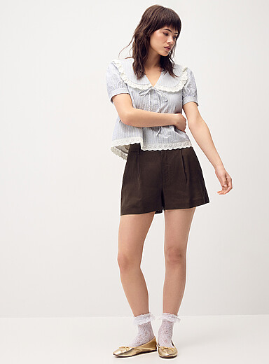Linen-blend dress mini short