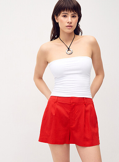 Linen-blend dress mini short