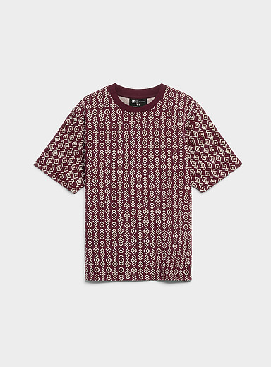 Le 31 Burgundy Patterned jacquard T-shirt <b>Comfort fit</b> for men