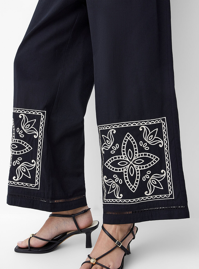 Ic&ocirc;ne Lilacs Touch of linen embroidered openwork wide-leg pant for women
