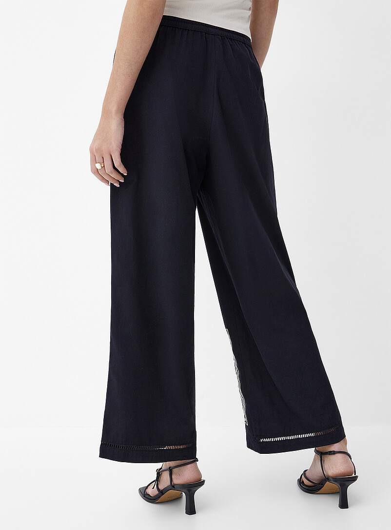 Ic&ocirc;ne Lilacs Touch of linen embroidered openwork wide-leg pant for women