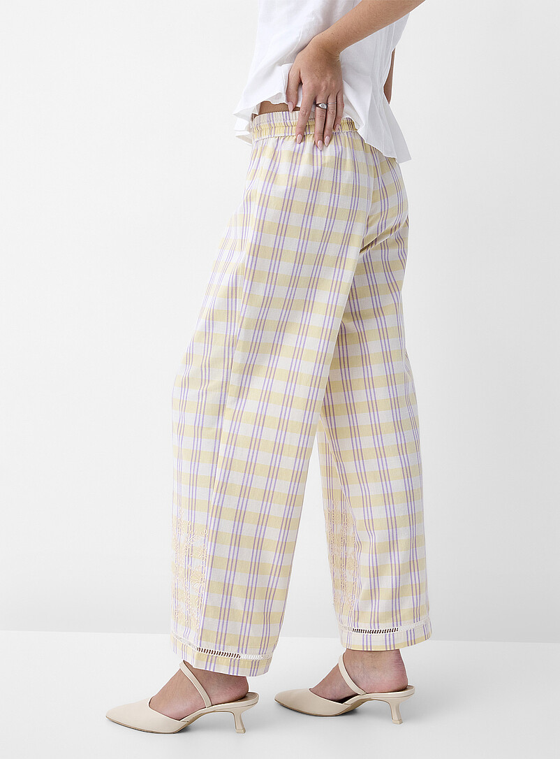 Ic&ocirc;ne Lilacs Touch of linen embroidered openwork wide-leg pant for women