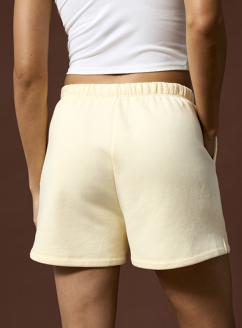 I.FIV5 Grey Side-slit fleece jersey short for women