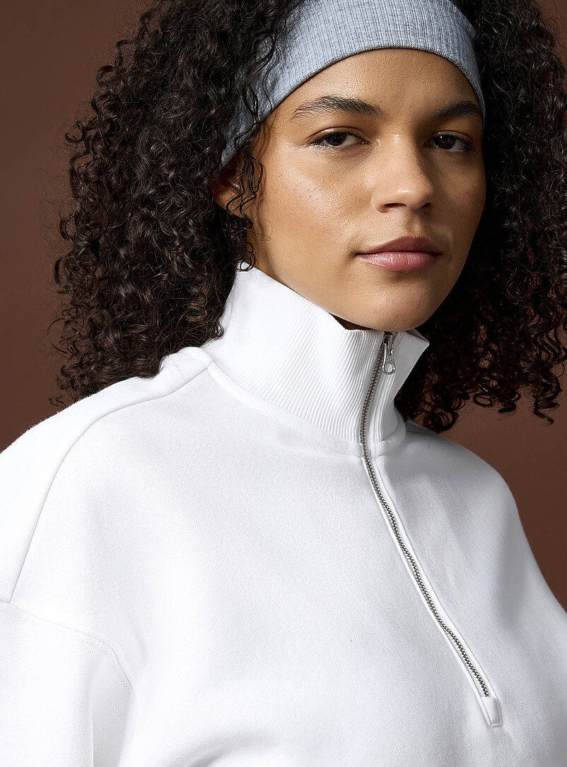 I.FIV5 White Cropped fleece jersey zip-neck sweatshirt for women