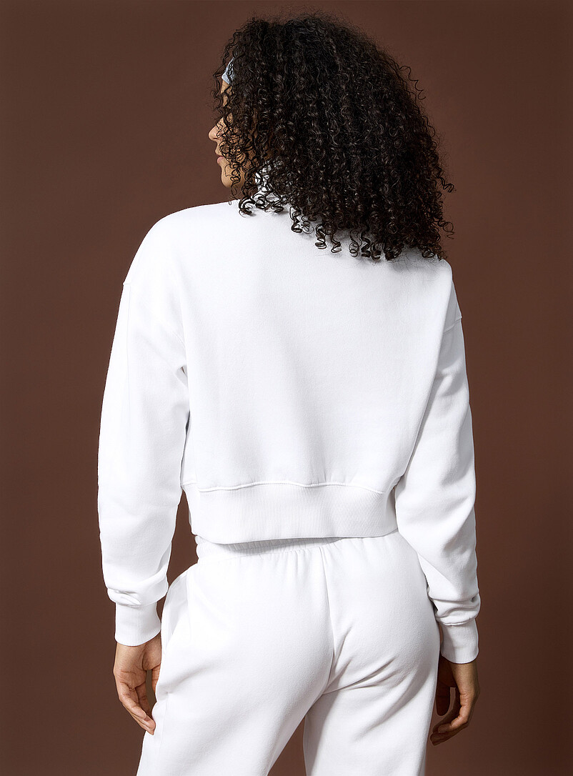 I.FIV5 White Cropped fleece jersey zip-neck sweatshirt for women