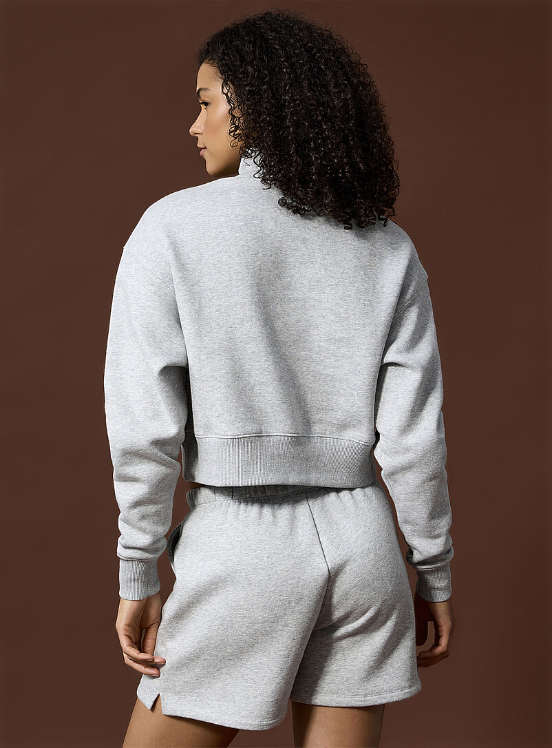 I.FIV5: Le sweat zipp&eacute; raccourci jersey molletonn&eacute; Gris pour femme