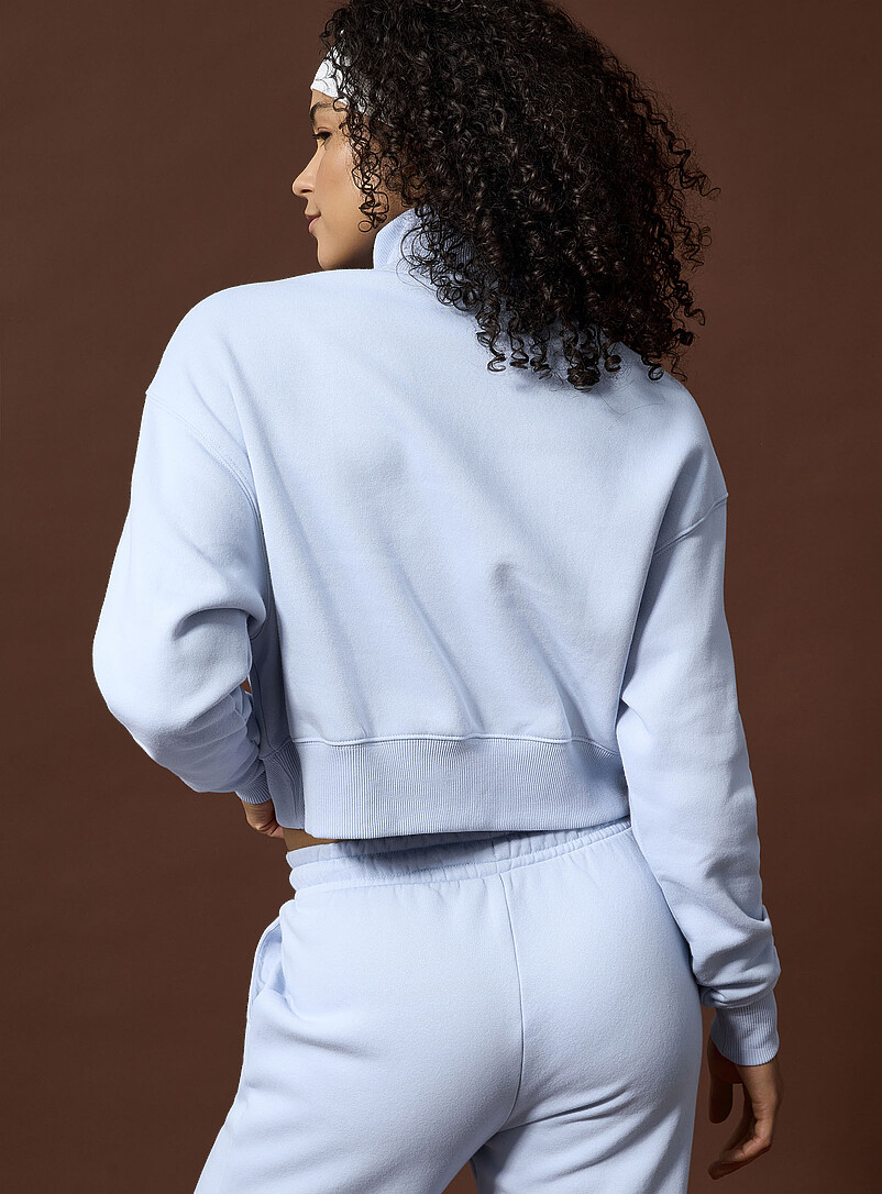 I.FIV5 White Cropped fleece jersey zip-neck sweatshirt for women