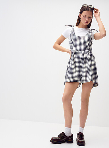 Twik Gingham Tie-strap romper for women