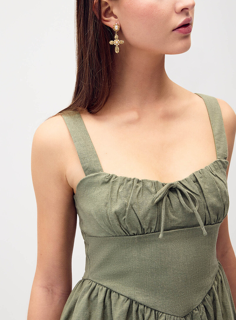 Twik Green Linen-blend bustier-effect minidress for women