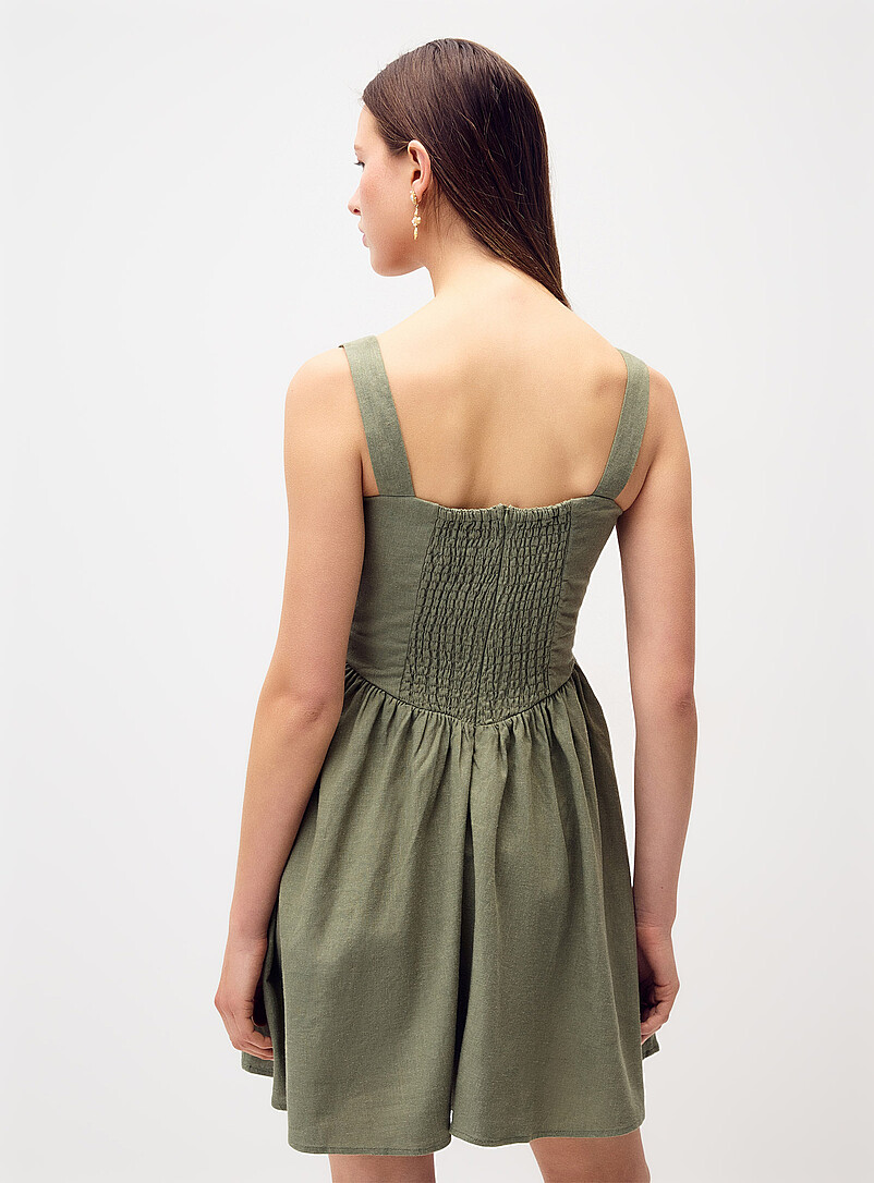 Twik: La minirobe effet bustier lin m&eacute;lang&eacute; Vert pour femme