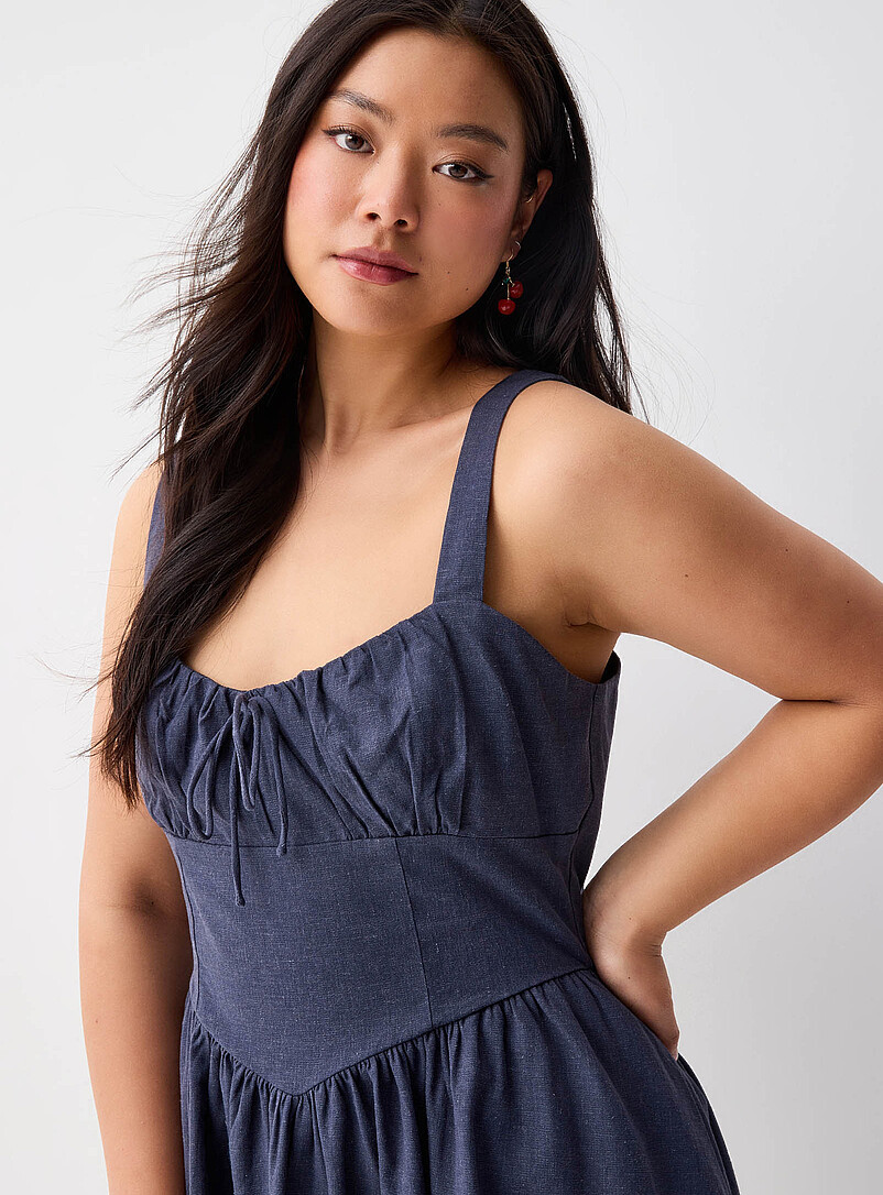 Twik Navy/Midnight Blue Linen-blend bustier-effect minidress for women