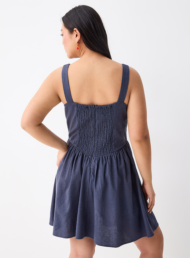 Twik: La minirobe effet bustier lin m&eacute;lang&eacute; Bleu marine - Bleu nuit pour femme