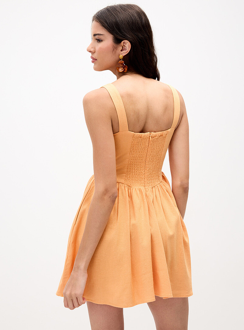 Twik: La minirobe effet bustier lin m&eacute;lang&eacute; P&ecirc;che pour femme