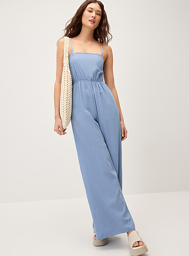 Wide-leg linen-blend jumpsuit