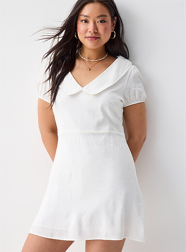 Peter Pan collar linen blend minidress