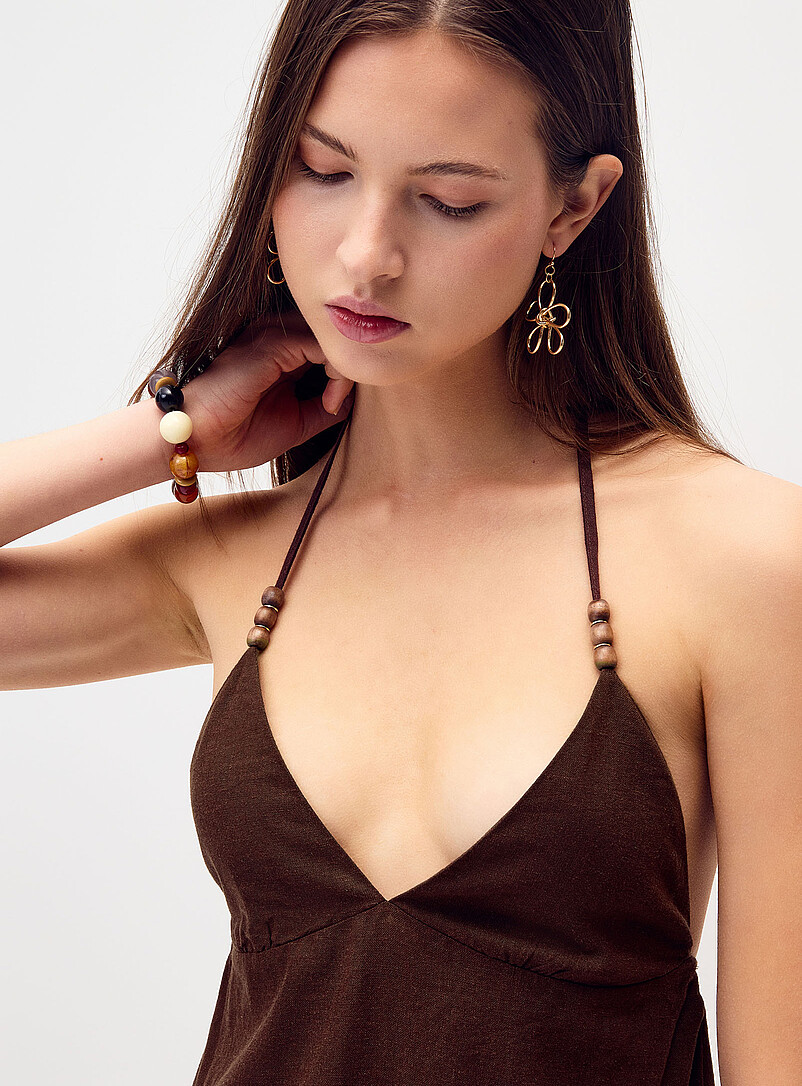 Twik: La minirobe bretelles licou billes Noir pour femme