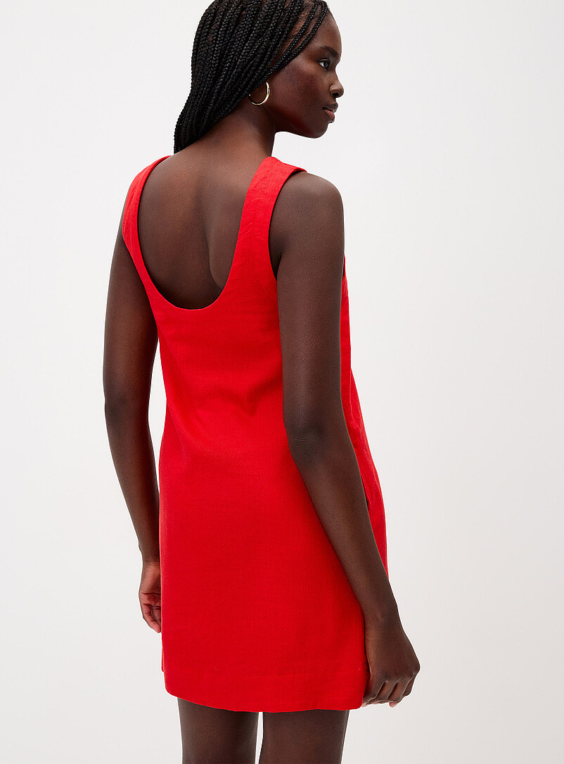 Twik White Scoop-back linen-blend dress for women
