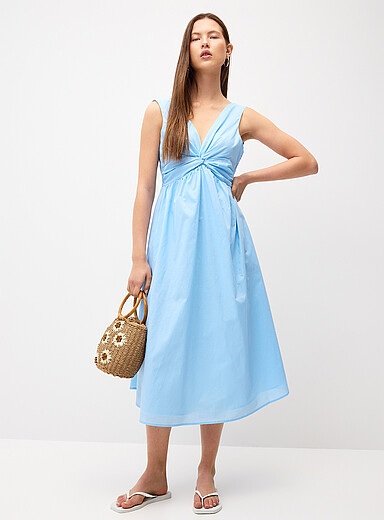 Twik Baby Blue Twisted poplin midi dress for women