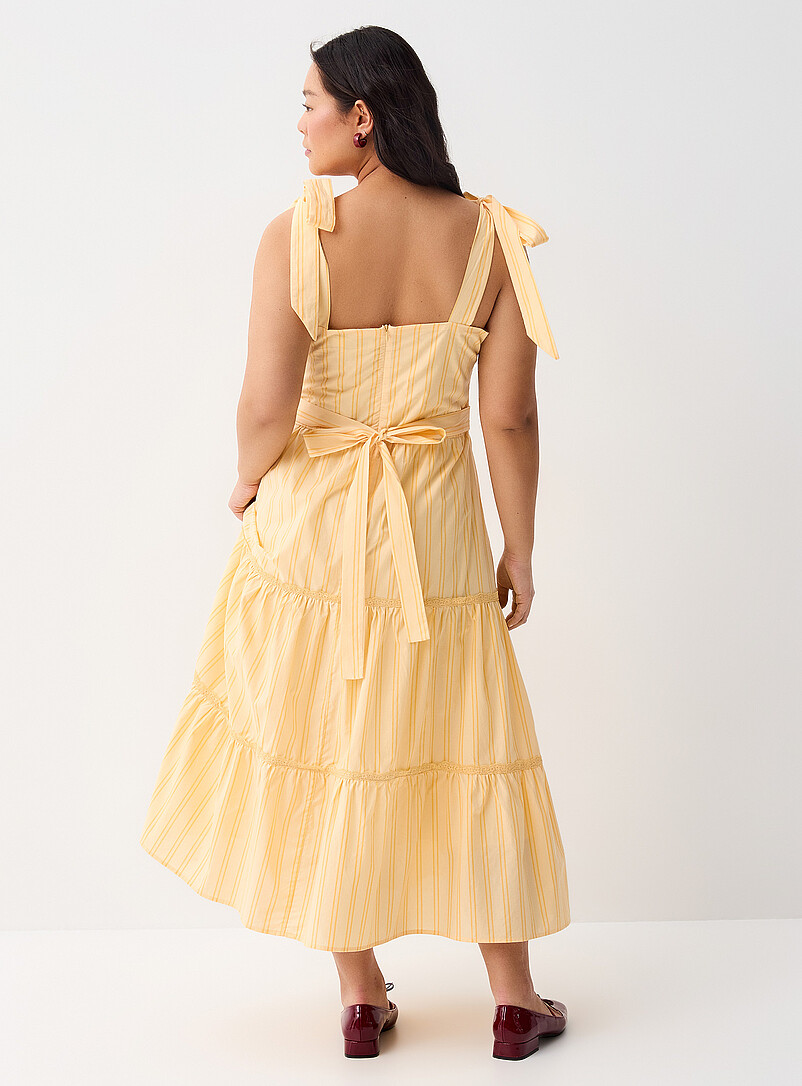 Twik Yellow - Stripe Tiered poplin maxi dress for women