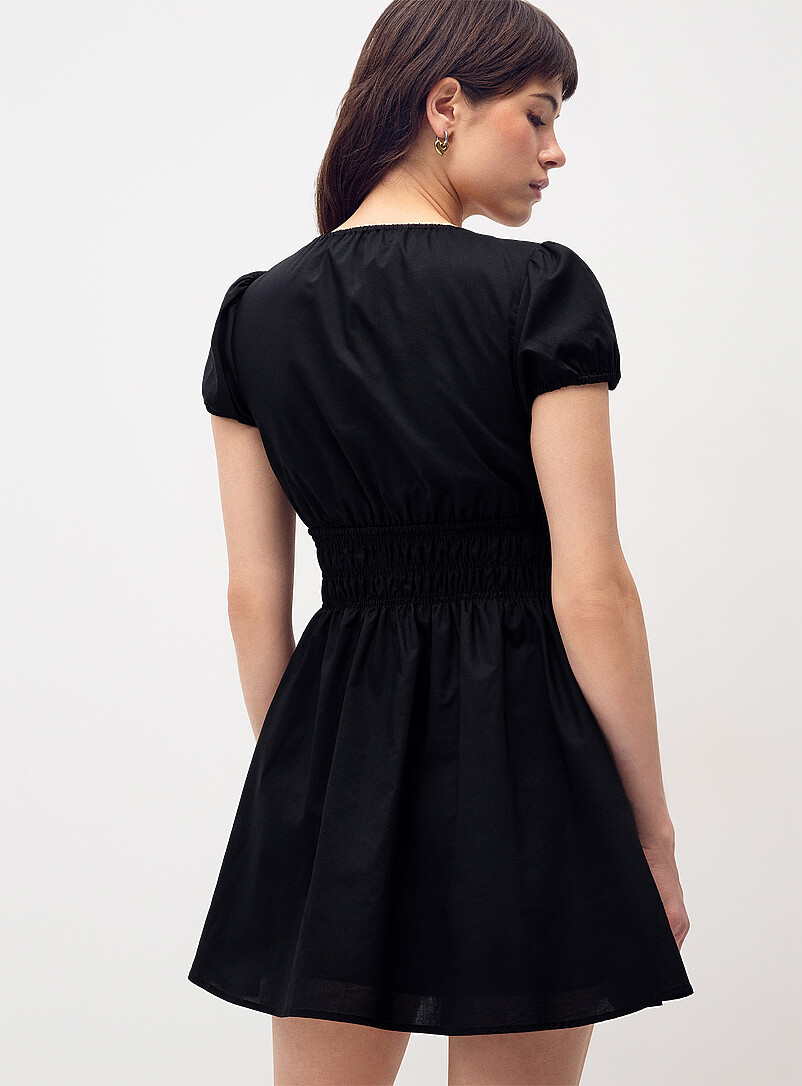 Twik: La minirobe popeline smock&eacute;e Rose - Rayure pour femme