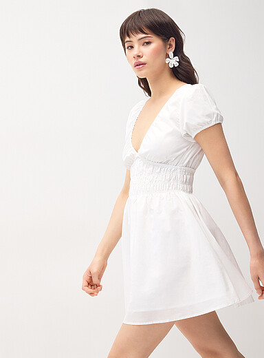 Smocked poplin minidress