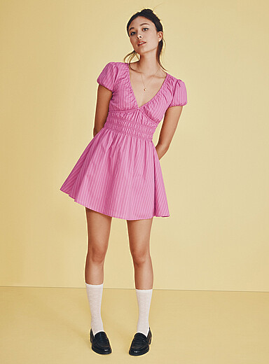 Smocked poplin minidress