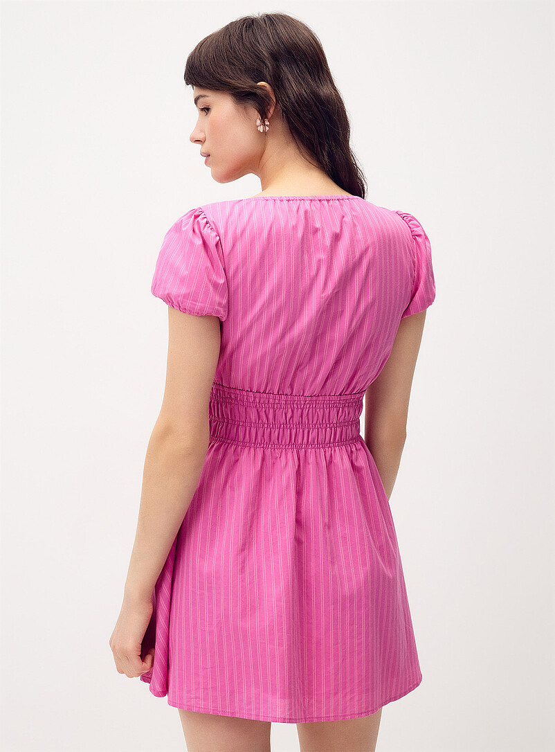Twik Pink - Stripe Smocked poplin minidress for women