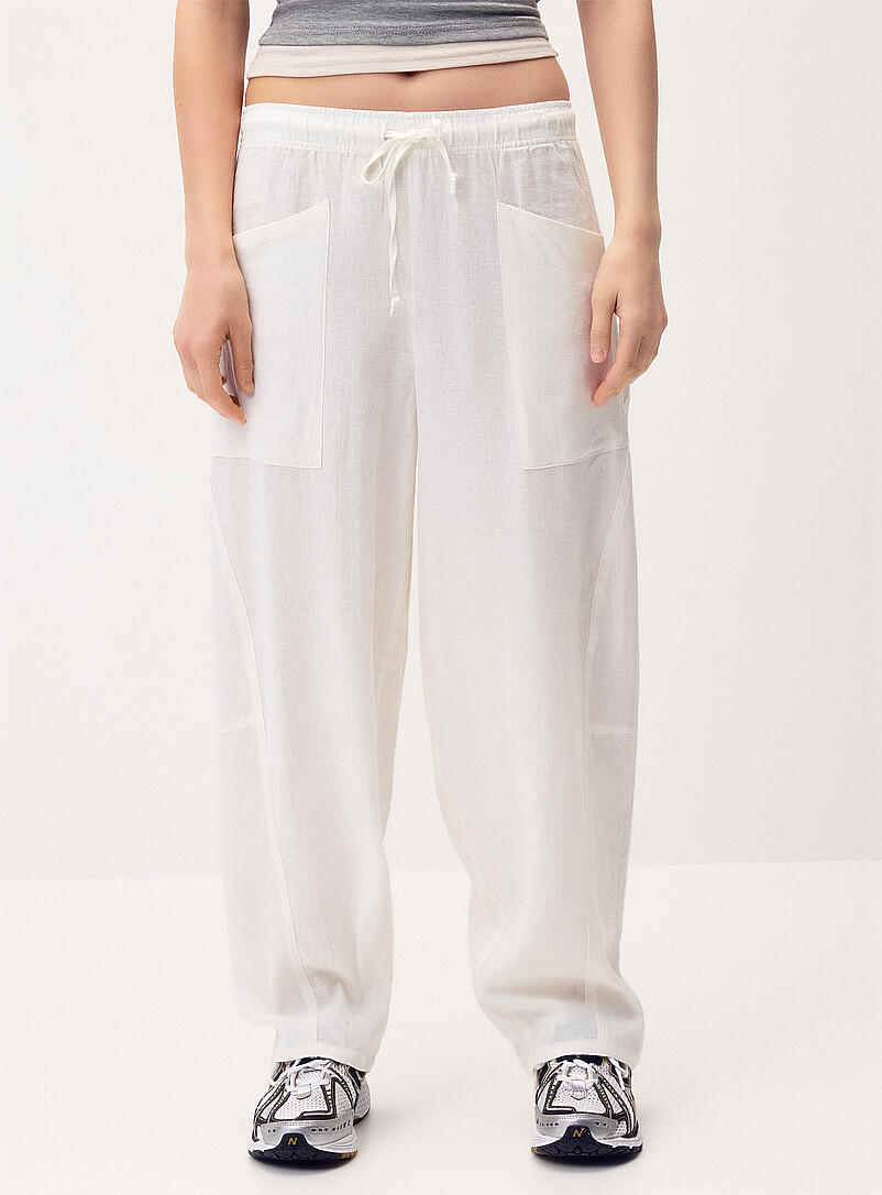 Twik Black Linen-blend barrel-leg pant for women