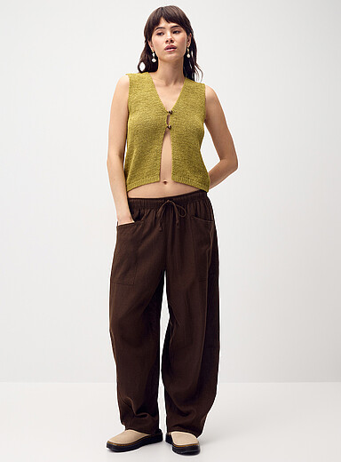 Le pantalon ballon lin m&eacute;lang&eacute;