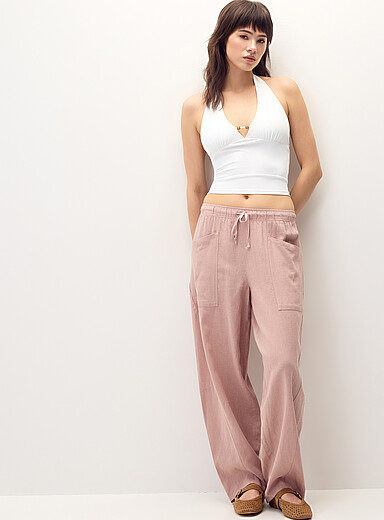 Linen-blend barrel-leg pant