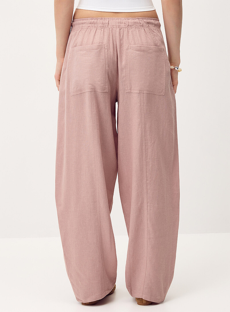 Twik Black Linen-blend barrel-leg pant for women