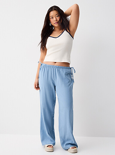 Drawcord waist linen-blend wide-leg pant